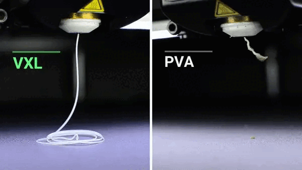 Qualité d'extrusion avec les filaments VXL par rapport au PVA